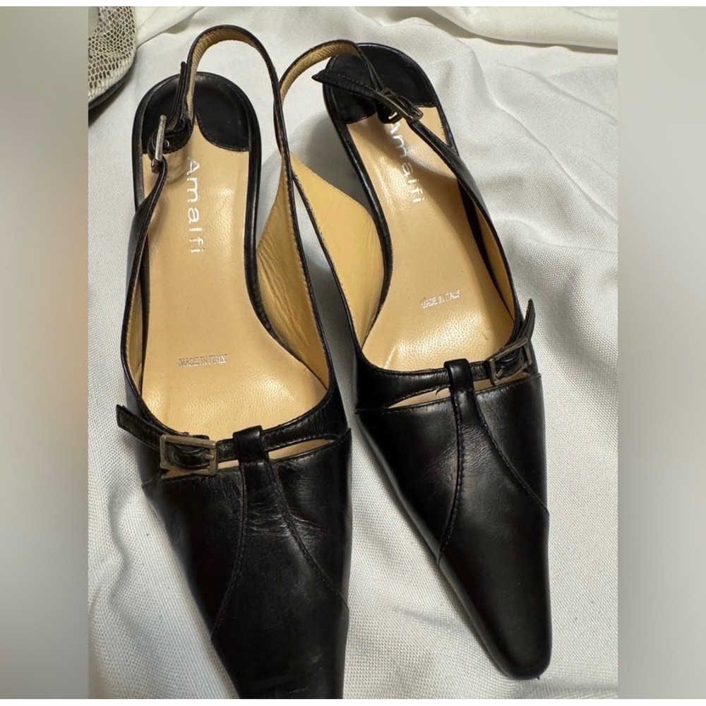 Amalfi by Rangoni Black Leather Slingback Heels Made in Italy Size 4.5